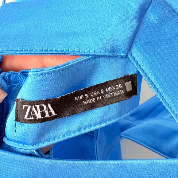 Zara Satin Effect Cut Out Maxi Dress Blue Bloggers Fav Size Small - Picture 11 of 14